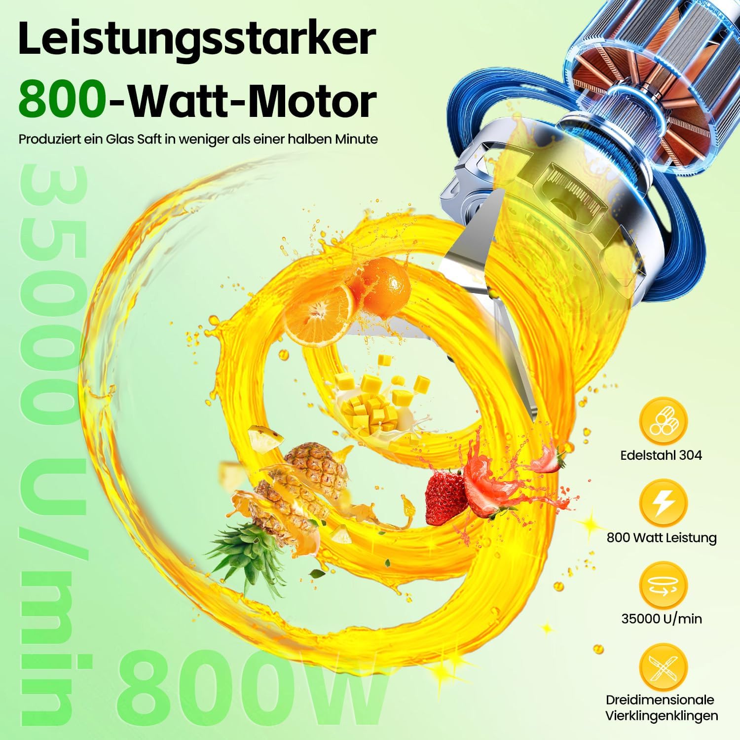 3-in-1 Mixer Smoothie Maker, 800W Mini Standmixer Blender elektrisch, 3 einstellbare Geschwindigkeiten, 2 x 600 ml Tragbare Flasche und 300 ml Mahlbecher für Ice, Obst, Gemüse, Nüsse