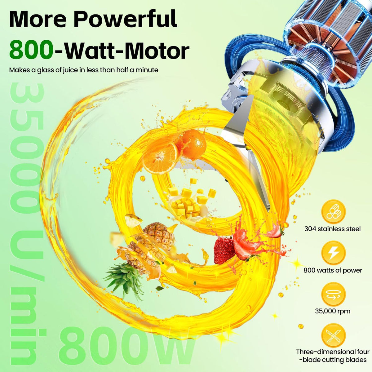 KITCANIS Mixer Smoothie Maker 800W, 3 in 1 Multifunctional Smoothie Blender with 3 Adjustable Speeds, 600ML Portable Bottle and 300ML Grinding Cup for Ice, Fruit, Vegetable, nut, BPA-Free