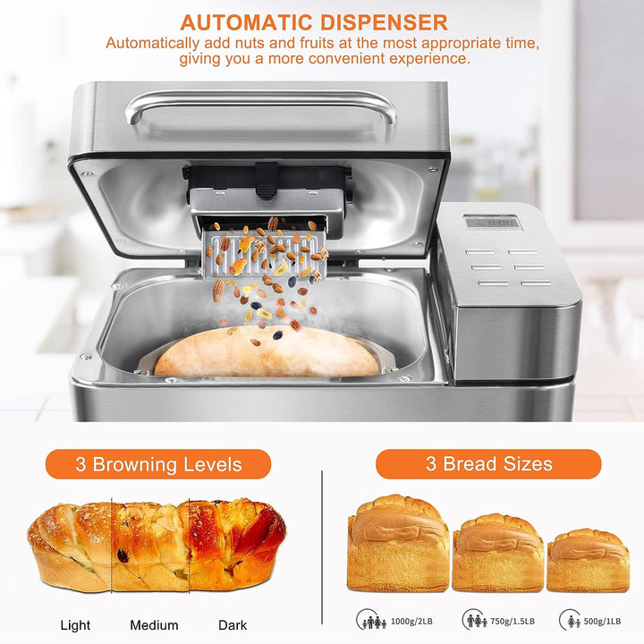 Patiz Maker Machine Bread Maker Machines, 19 in 1 Stainless Steel Breadmaker with Automati ...